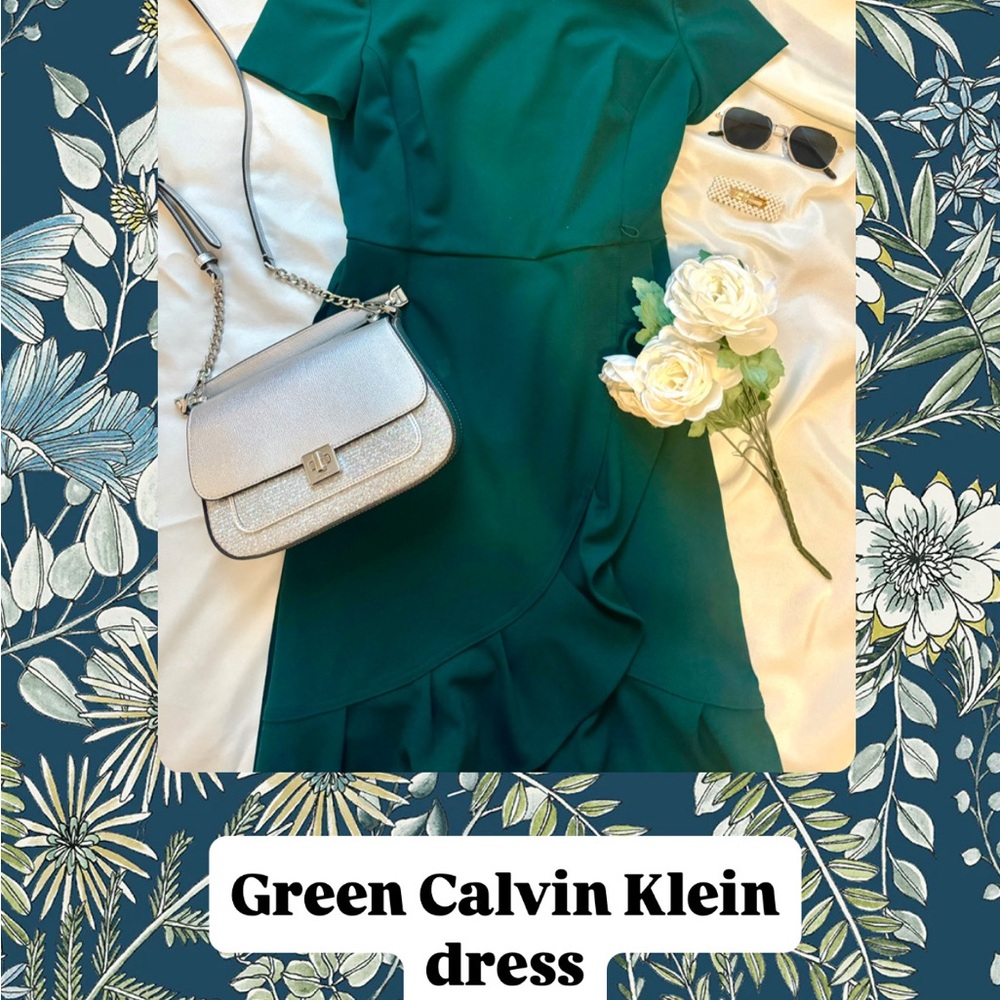 Calvin Klein Green Asymmetrical Sheath Dress